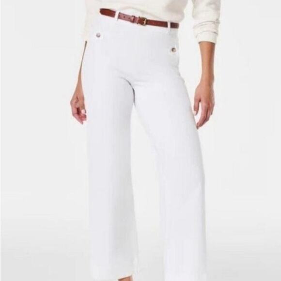 NEW SPANX BRIGHT WHITE Stretch Twill Cropped Wide Leg Pant POCKETS SZ L - Picture 5 of 15